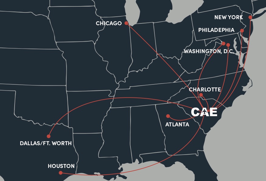 Columbia SC Direct Flight Map